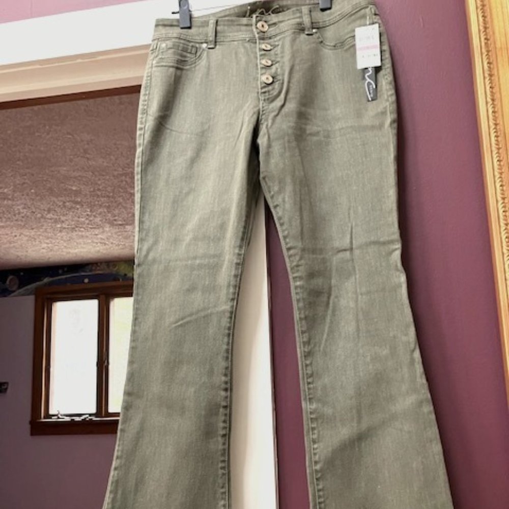 INC Olive/Khaki Green Fringed Jeans